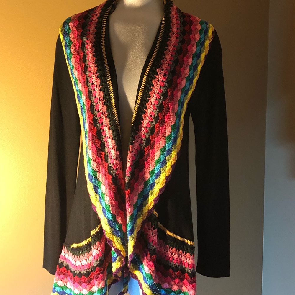 Double Zero, Black Cardigan Style W/Multi Trim